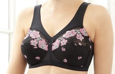 Glamorise MagicLift Wirefree Embroidered Support Bra   Wide Straps 54F Black NIP
