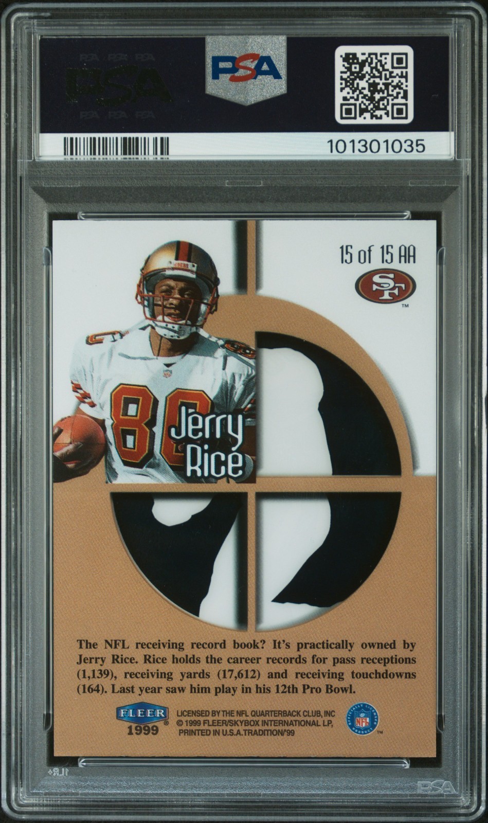 1999 Fleer Tradition Aerial Assault #15AA Jerry Rice (HOF) PSA 8 NM-MT - Low Pop view 3