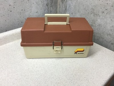 Vintage Plano Fishing Tackle Box 6303 w/ 3 Tier Fold Out Tray Beige & Brown NICE