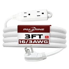 PALARINE Indoor Extension Cord Power Strip 3 Outlets Flat Plug UL Listed 16 G...