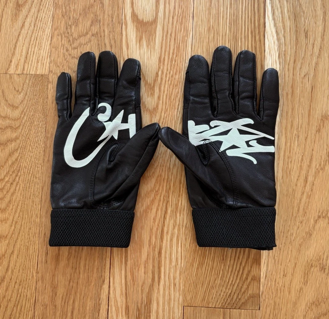 Corteiz RTW Rulez The World Black Leather Logo Print Gloves S/M Small/Medium