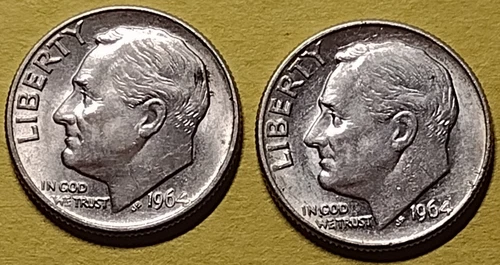 1964 D Roosevelt Dime *90% SILVER* Good -- Fine Condition Circulated Lot Of 2