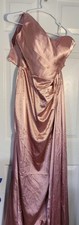 Size 10 pink dress long corset back one strap sleeveless shimmer prom wedding