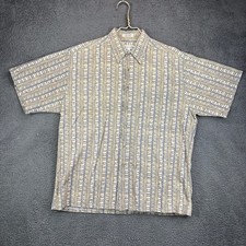 Pierre Cardin Mens Large Short Sleeve Button Up Shirt Cotton Geometric Tan Blue