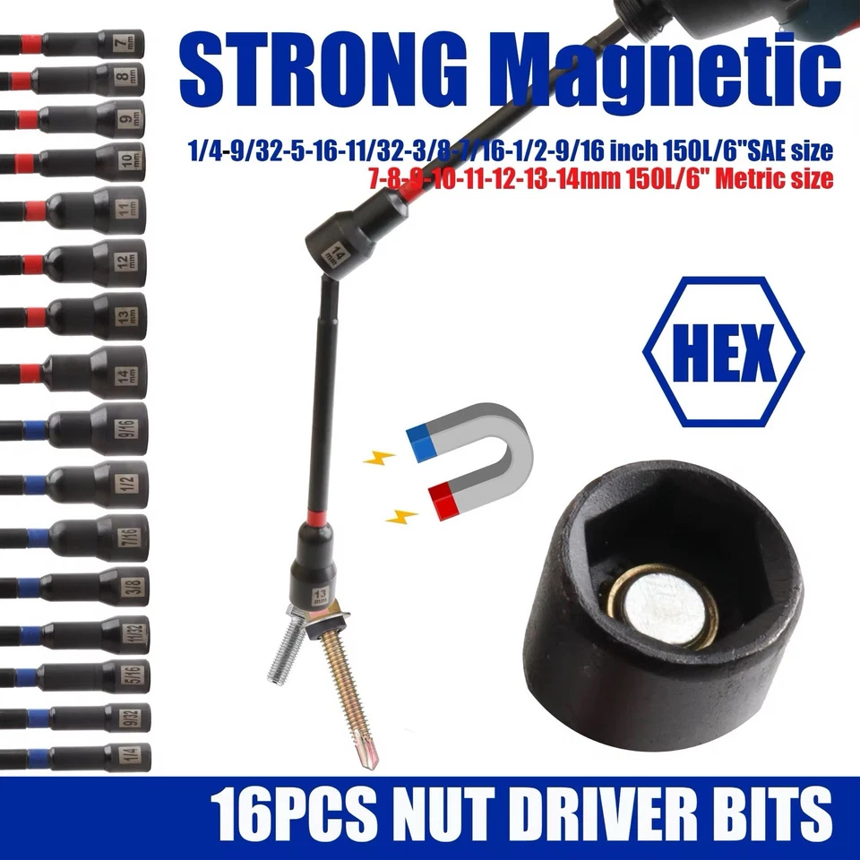 20Pcs 150mm Long Magnetic Nut Driver Socket Kit, Impact Drill Bit Metric & SAE - Image 4 of 4
