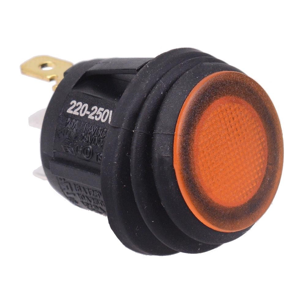 Amber Waterproof 230V illuminated 20mm Round Rocker Switch SPST 10A R13-112B8W