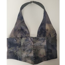 White Fox Boutique Abstract Print Corset Halter Top Green Brown Large