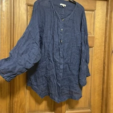 Kleen xl 3/4 Sleeve Blouse Navy Linen Button Oversized Boho