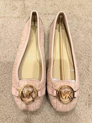 Michael Kors Pink Ballet Flats Logo Bow Slip-On Comfort Rubber Outsole Size 7