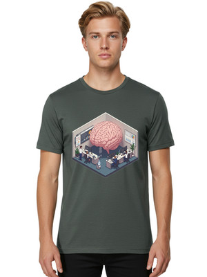 Office-With-Giant-Brain Mens Graphic Tee, 100% Cotton, Casual Summer Wear