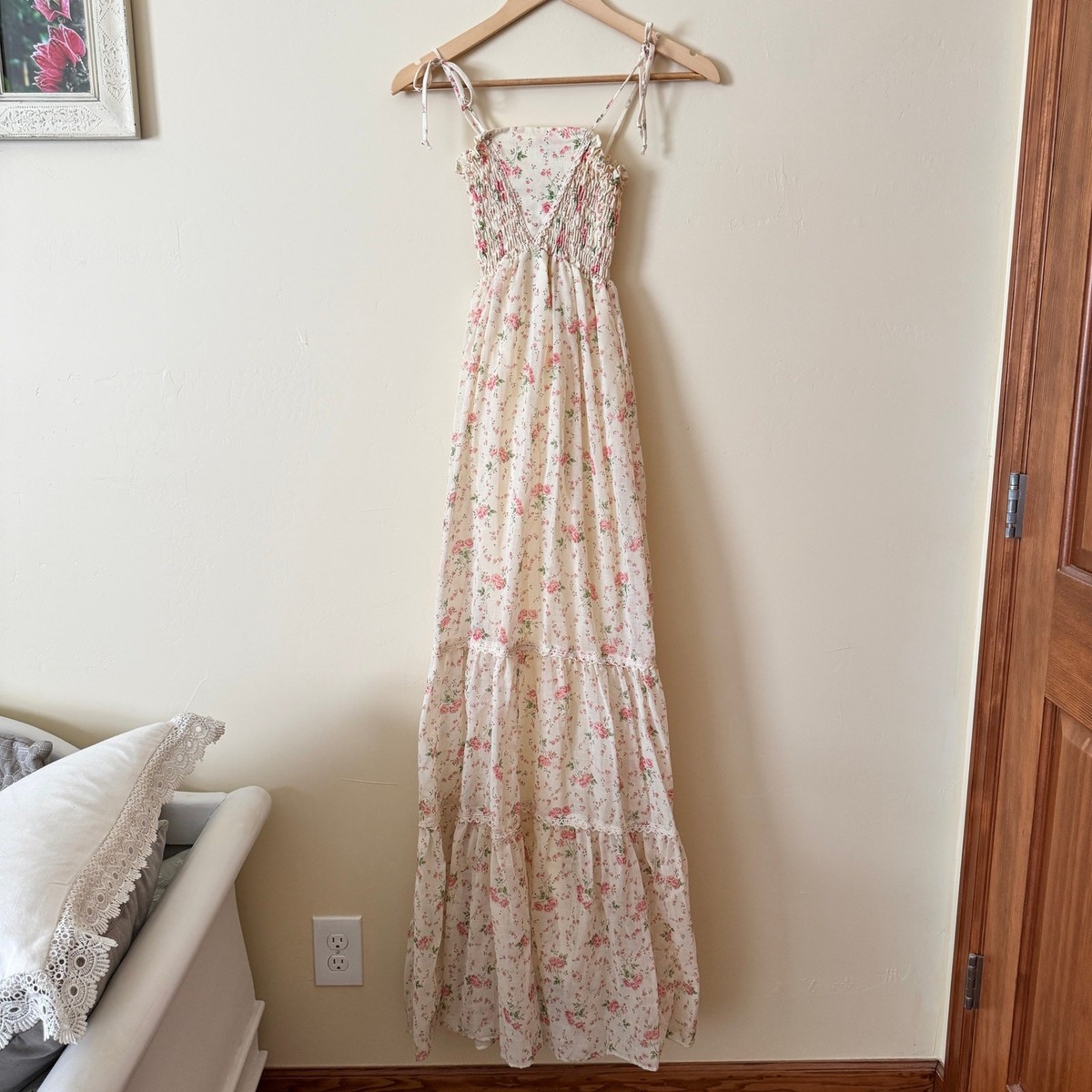 Smock Ruffle Floral Maxi Dress Size 7 | eBay