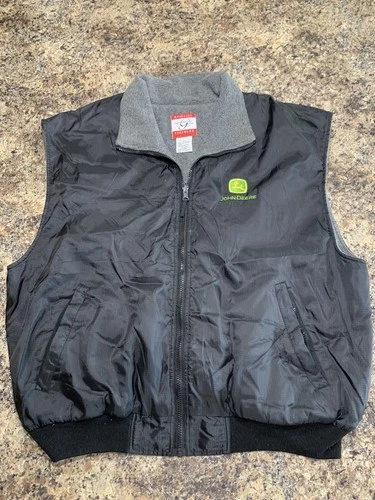 John Deere Black Gray Full Zip Fleece Vest Size XL Mens Comfy Cary Francis-XL - product listing photo