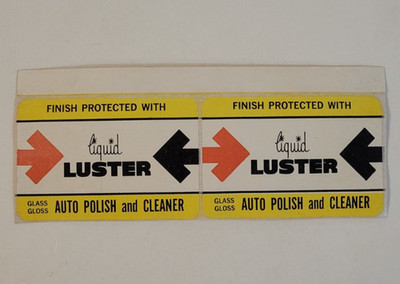 1960's LIQUID LUSTER Original 6'' STICKER DECAL Glass Gloss CAR AUTO POLISH *Rare