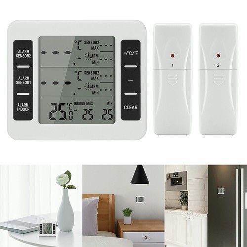 Wireless Fridge Thermometer Digital Freezer Alarm Home Gauge Monitor 2 Sensors - Picture 5 of 10