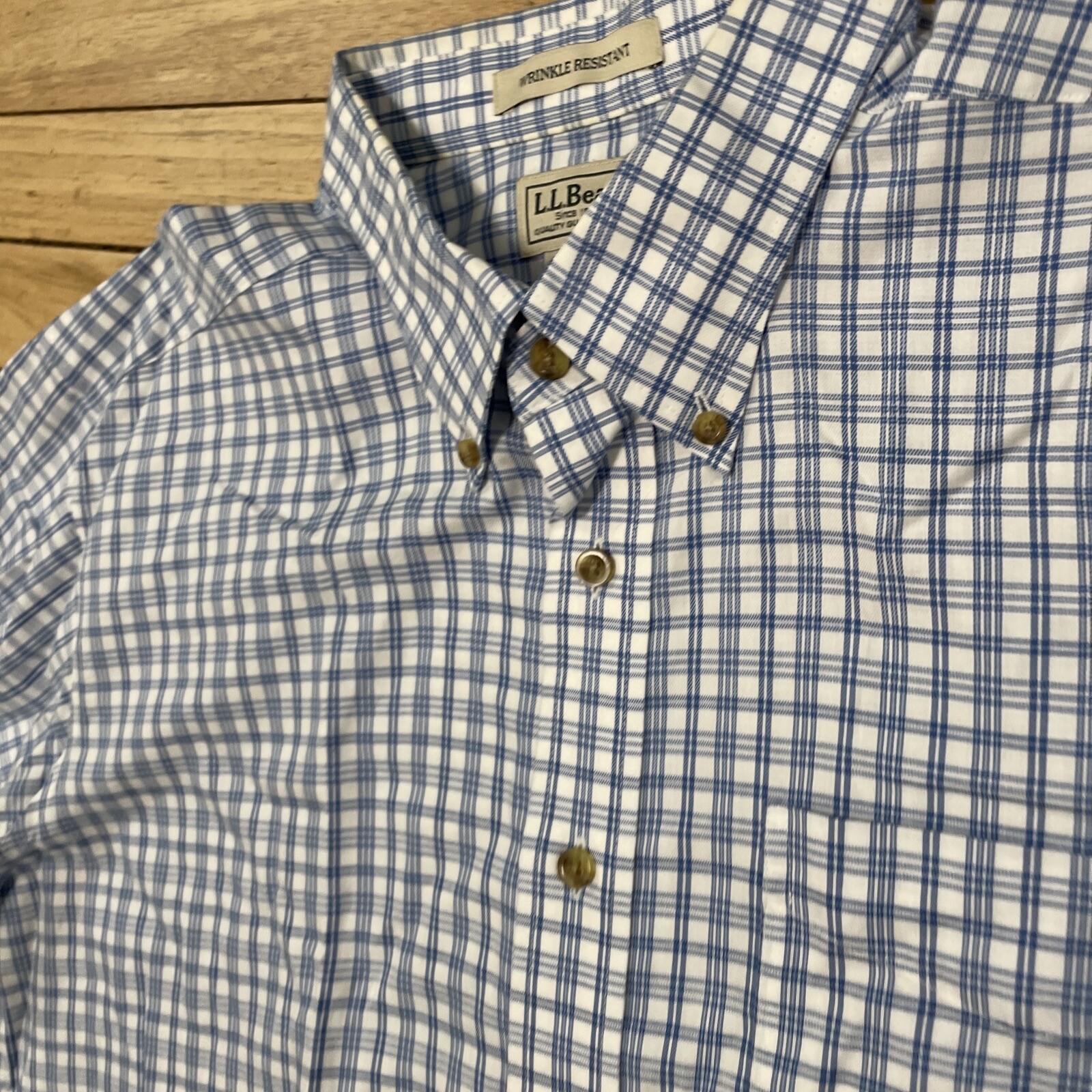 L.L. Bean Shirt Men XL Reg Blue Check Plaid Button Down Wrinkle Resist Classic