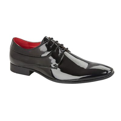 HERREN GLÄNZEND SCHWARZ PATENT SCHNÜRSCHUHE HOCHZEIT BÜRO FORMELL SMART OXFORD KLEID SCHUHE
