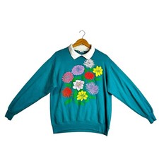 Vintage Puffy Bright Medium Large Sweatshirt Kitsch Wildflowers Grandmacore
