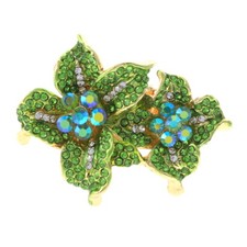 Gold Tone Stretch Metal Flower Ring With Crystal Rhinestone R1256-GRN