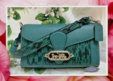 NWT COACH JADE Leather EXOTIC Mixed Flap Shoulder Crossbody Bag In DK TURQUOISE 