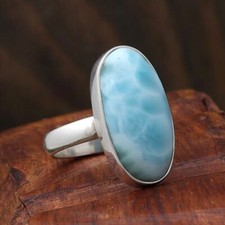 Larimar Ring 925 Sterling Silver Ring Handmade Gemstone Ring Women's Ring