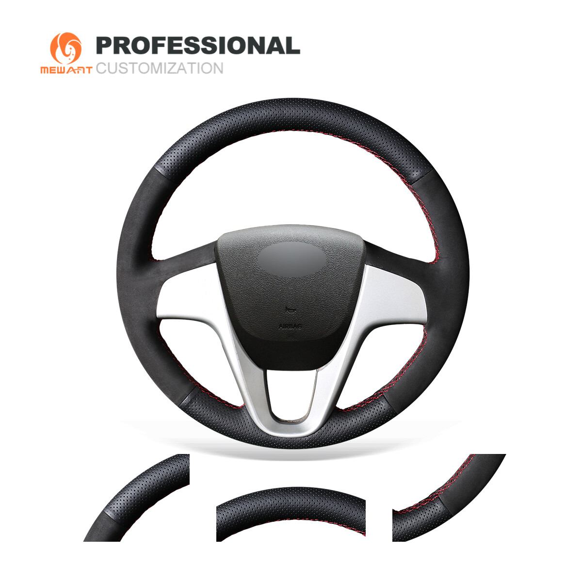 MEWANT Genuine Leather Suede Car Steering Wheel Cover for Hyundai i20 Accent