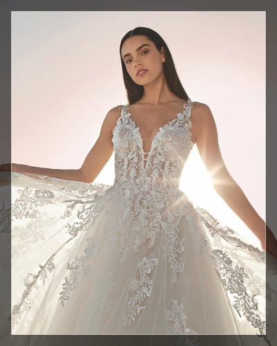 Hot! Spitze Brautkleid Hochzeitskleid A-Linie Ivory 34-60 Träger Glitzertüll Neu - Bild 3 von 6