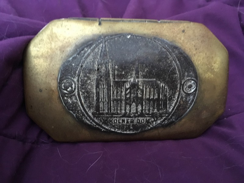 ANTIQUE GERMAN KOLNER DOM TABLE SNUFF / BRASS & IRON / CIRCA 1750