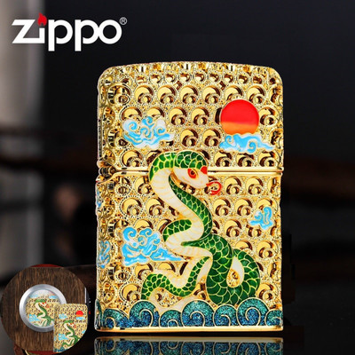 Jacket Luminous Year Of Snake Zippo Lighter With Wooden Box