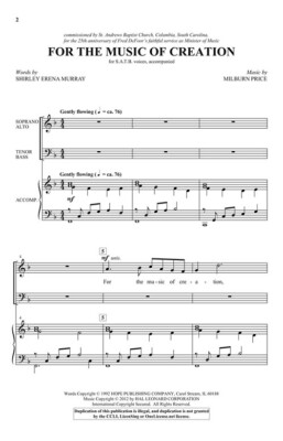 For the Music of Creation SATB Milburn Price