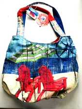 NWT Sun N' Sand Tote Purse Canvas Paul Brent Alvins Island Beach 12" x 16" Zip