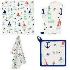Lighthouse & Boats Tea Towel T Towel Oven Glove Pot Rest Holder Single or Set 