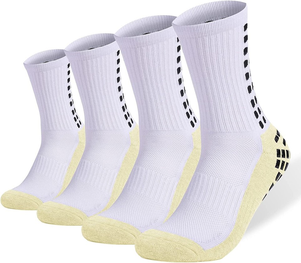 4 Pair Sport Socks Anti Slip W/ Grip Soccer Men Football Basketball