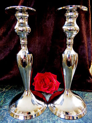 BEAUTIFUL Silver Plate Candlesticks Candle Holder Set BOMBAY Company INDIA! 