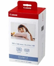 Canon Selphy KP-108IN Color Ink Paper Set 108 4x6 Sheets with 3 Toners 3115B001