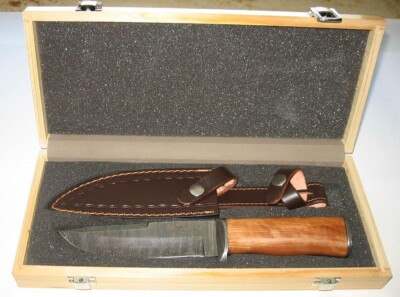 BLACK EAGLE Damast Bowiemesser Outlander mit Lederscheide in Holzbox Neu/Ovp