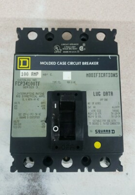 SQUARE D FCP34100TF 100A AMP 3P POLE 65kA@480V FEED THRU BREAKER W/GRY LABEL -U