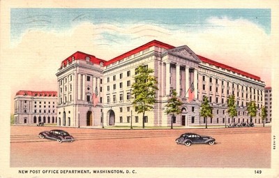 New Post Office Department Washington DC Exterior Old Time Cars  Linen Post 1939