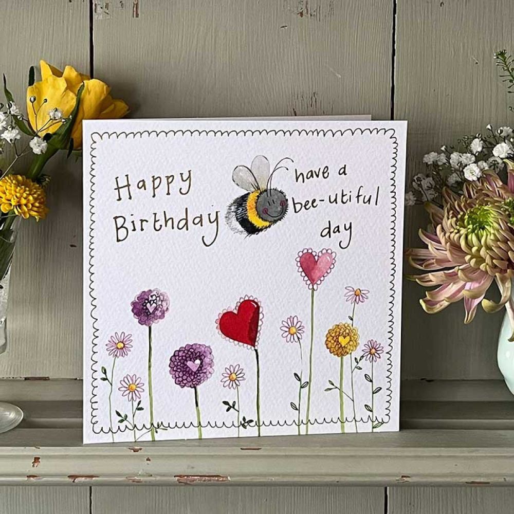 Birthday Card Bee & Dahlias