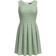 Paper Crown Mint Green Tweed Fit and Flare Dress Sleeveless V-Back Pleated Skirt