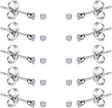 10 Pairs Tiny Womens Surgical Stainless Steel Clear Cubic Zirconia Stud...