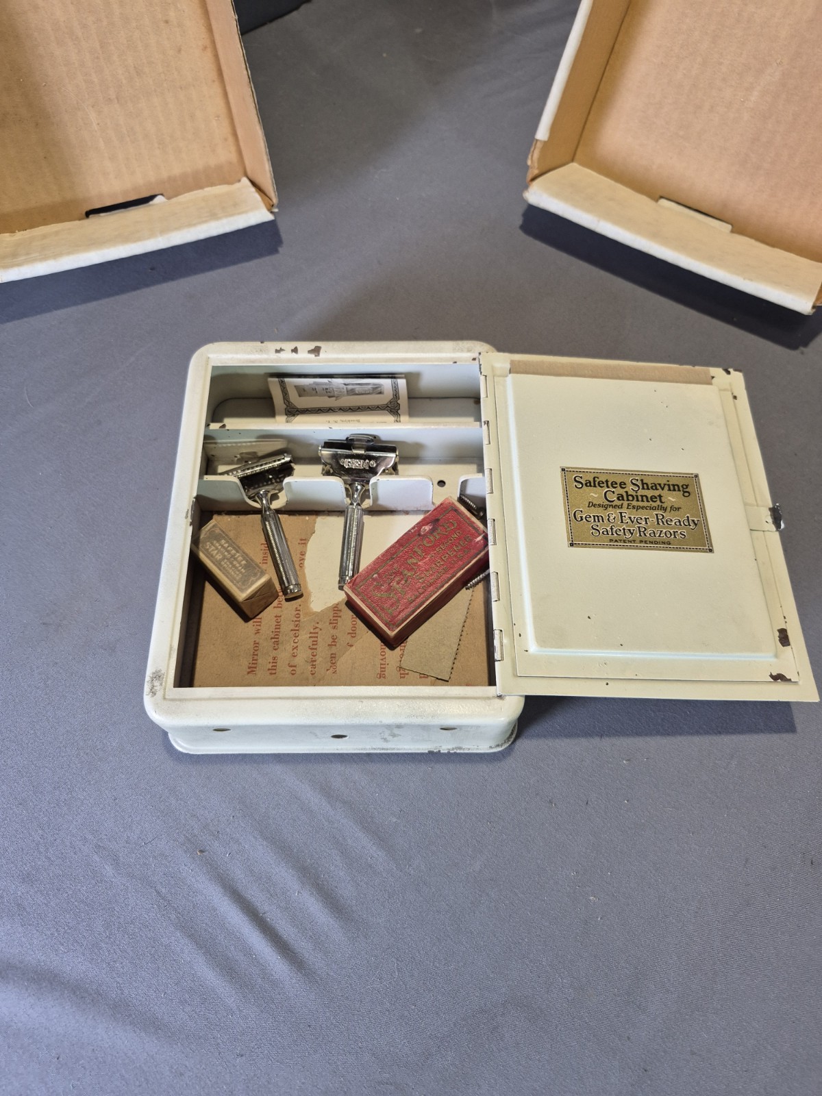 Vintge Safetee Shaving Cabinet Wall Hanging White and Cream Colored W/ Access..