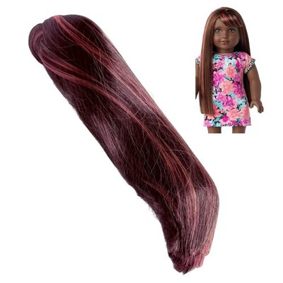 American Girl Doll Wig Long Brown Hot Pink Highlights Jly 18'' Dolls New Hair Net