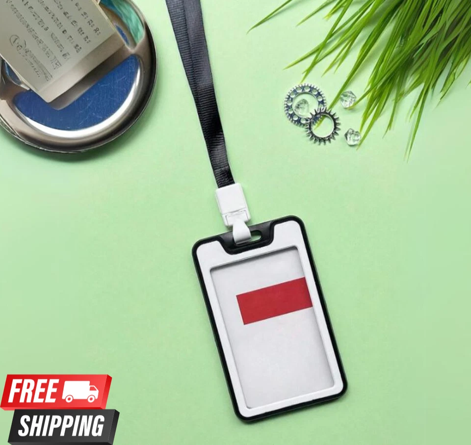 1 peça porta-crachá de identificação janela dupla face transparente suporte de cartão vertical com cordão - Imagem 2 de 4