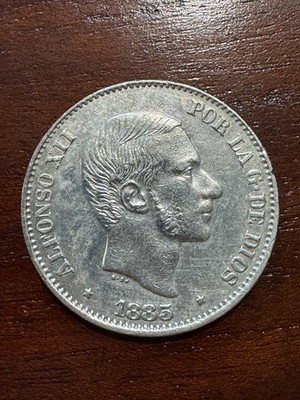 1885 Spanish Philippines 50 Centavos Peso Silver Coin Alfonso XII Spain Manila