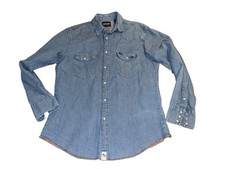 Wrangler Denim Pearl Snap Shirt Mens Large Blue Button Up Long Sleeve