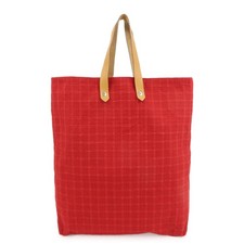 HERMES Amedaba GM Canvas Leather Tote Bag Hand Bag Red Authentic Used F/S
