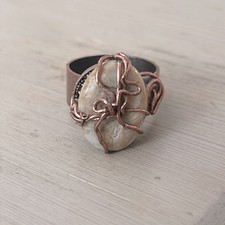Elegant Quartz Copper Wire Wrapped Stone Ring Adjustable