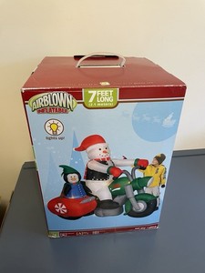 Gemmy Inflatable Snowman Motorcycle Penguin 7 ft Holiday Christmas Outdoor Used