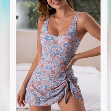 Eomenie One Piece Swimdress Swimsuits Tummy Control Orange Floral Print 18W