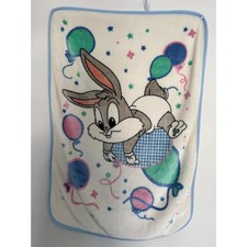 Vintage Baby Looney Tunes Baby Bugs Bunny Balloons Plush Soft Baby Blanket Y2K